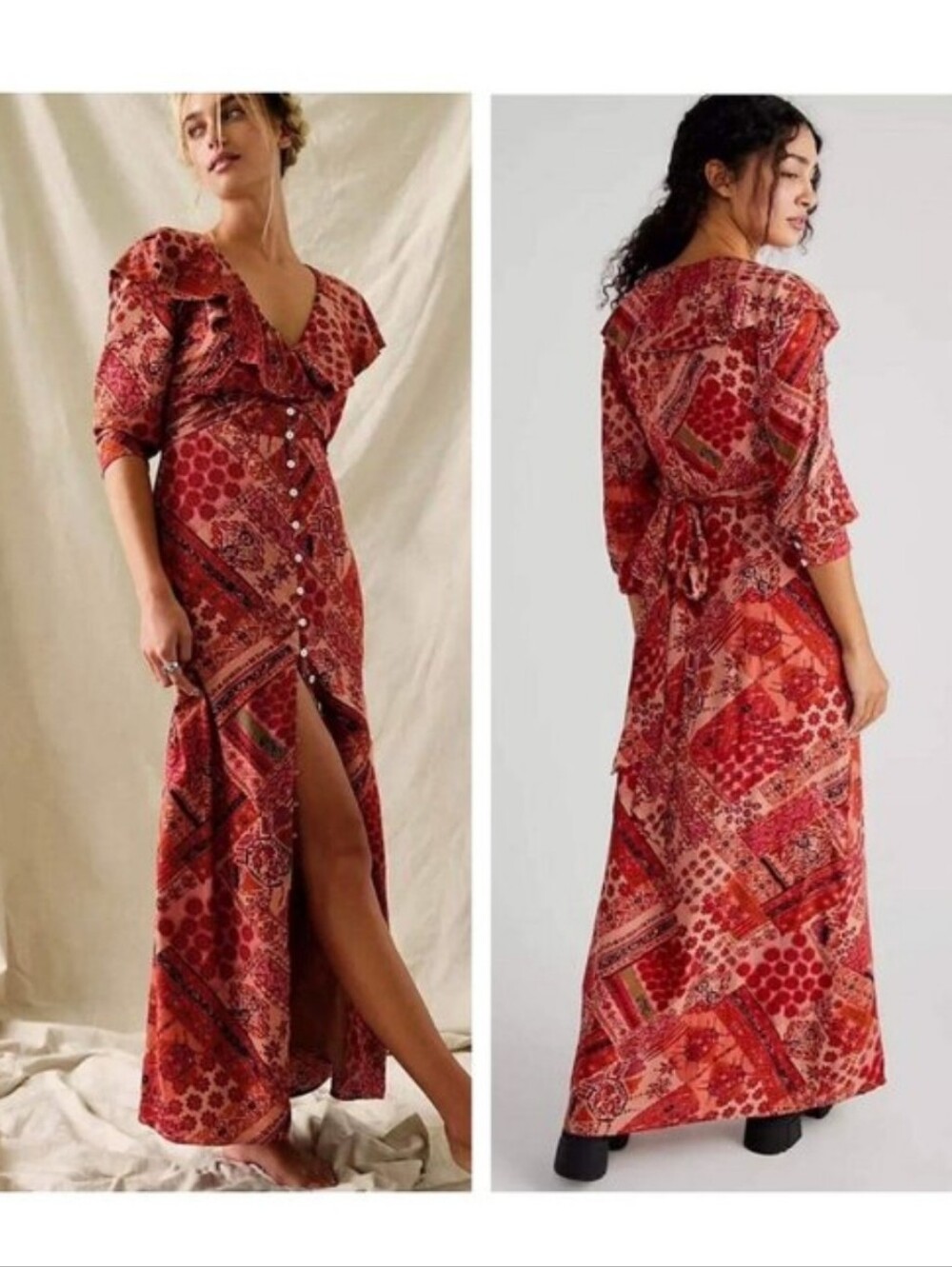 Free People Lennon Printed Maxi Dress in the Primrose Combo color, Size L